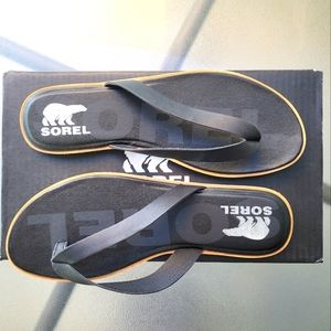 SOREL ELLA II FLIP SANDAL, Size 9, Black/Sea Salt, NWOT, box included